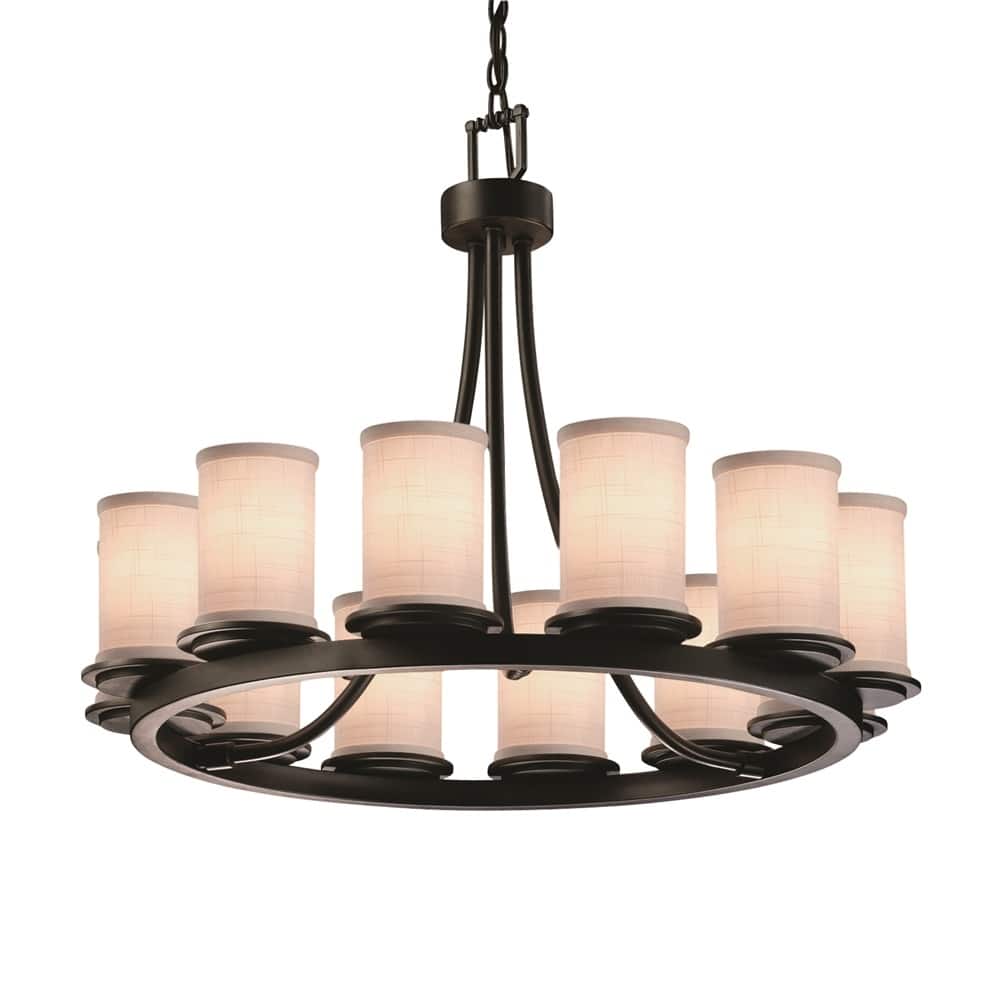 Textile Dakota Matte Black Ring Chandelier (Short), White Cylinder w/ Flat Rim Shade