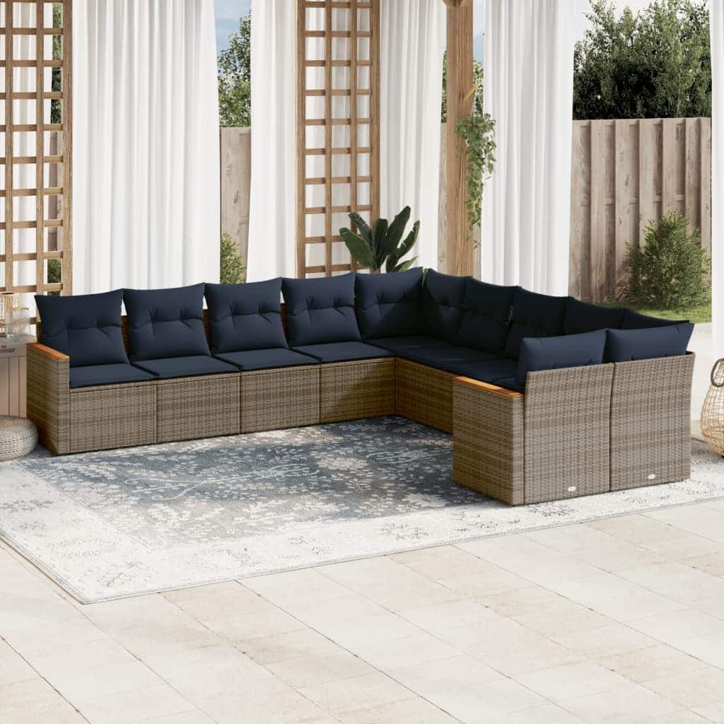 vidaXL Patio Sofa Set with Cushions Outdoor Conversation Furniture Poly Rattan - 24.4 x 24.4 x 27.2
