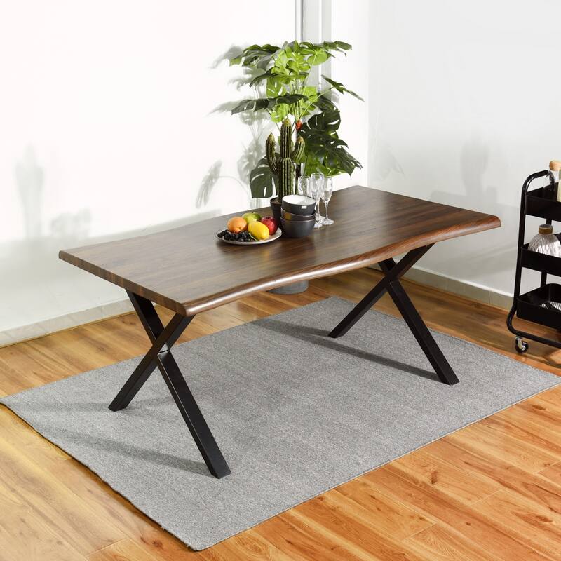 Homy Casa 7PCS Dining Set, Dark Brown Table and 6 Suede Upholstered Chairs