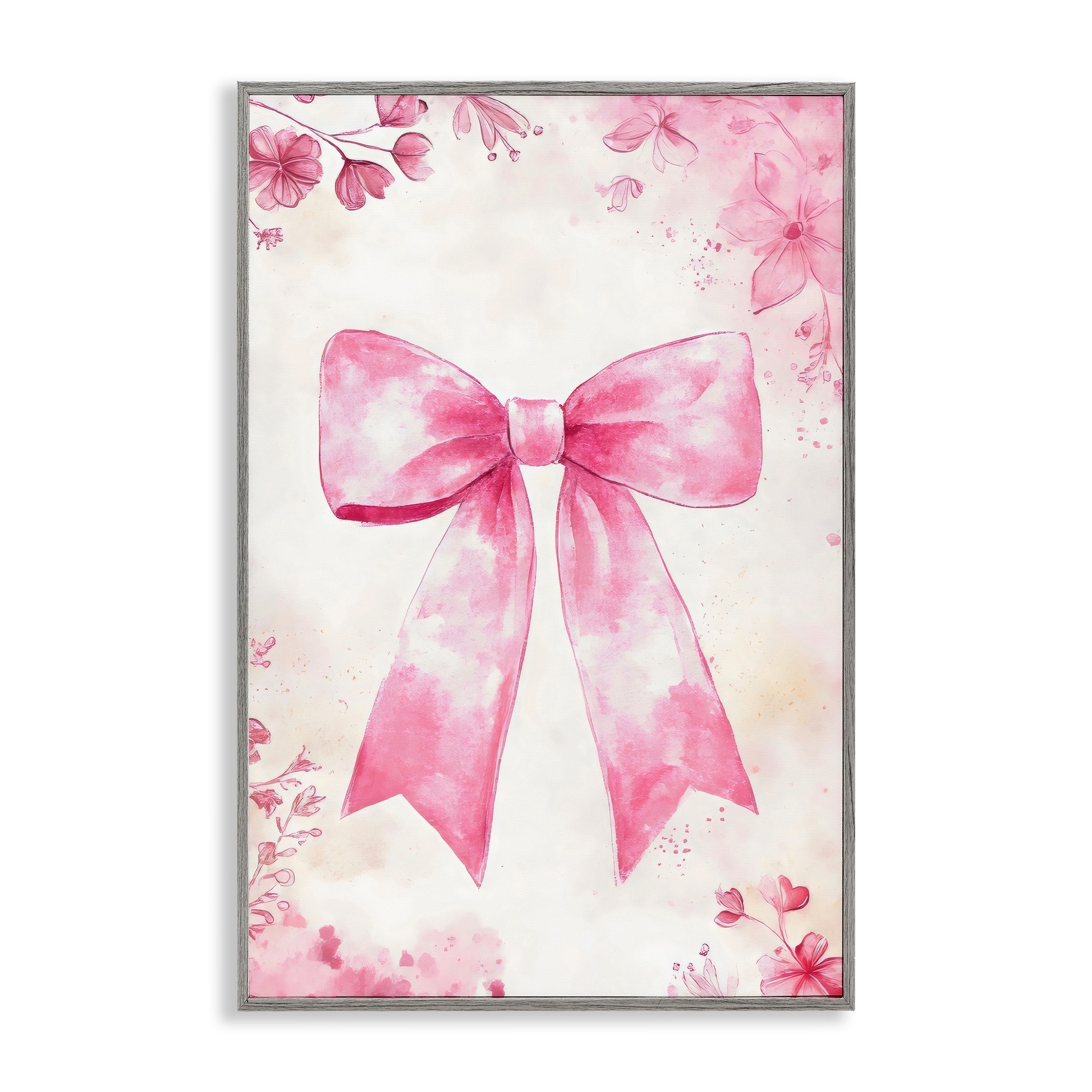 Stupell Whimsical Floral Bow Pink & Beige Framed Giclee Art Design By Creative Studio