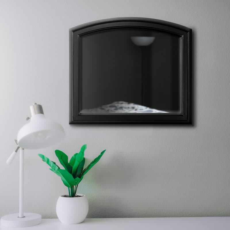 Wooden Mirror with Raised Edges and Curved Top, Black