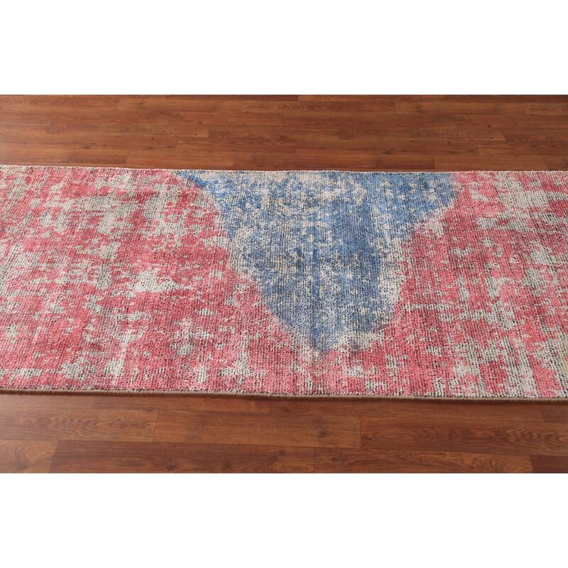 Contemporary Abstract Oriental Runner Rug Handmade Wool Carpet - 2'11"x 8'3"
