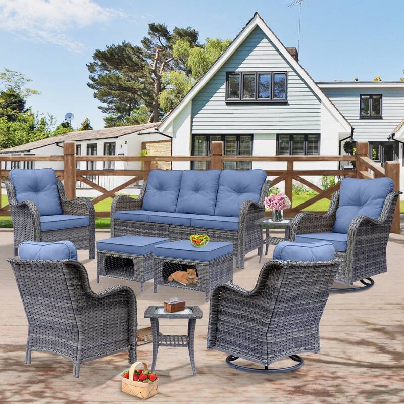 Outdoor Patio Furniture-Gray Wicker Outdoor Swivel Rocker Chairs Set