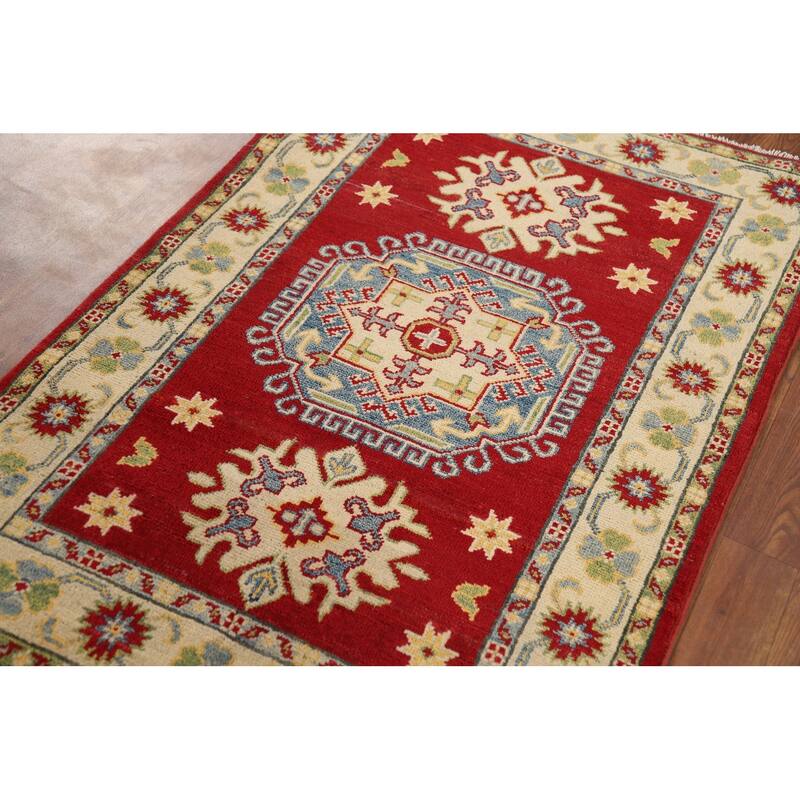 Red Kazak Foyer Rug Handmade Traditional Wool Carpet - 2'9" x 4'1"
