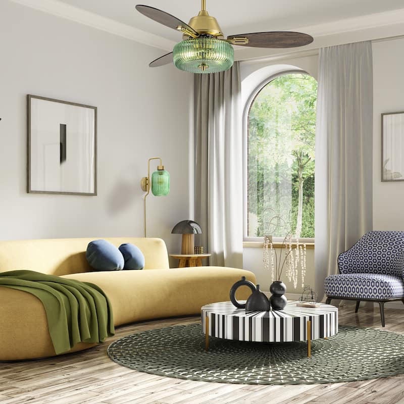 Frederick River of Goods 3-blade 42-inch Modern Indoor Ceiling Fan with Green Ribbed Shade and Remote Control - 42" x 42" x 18"
