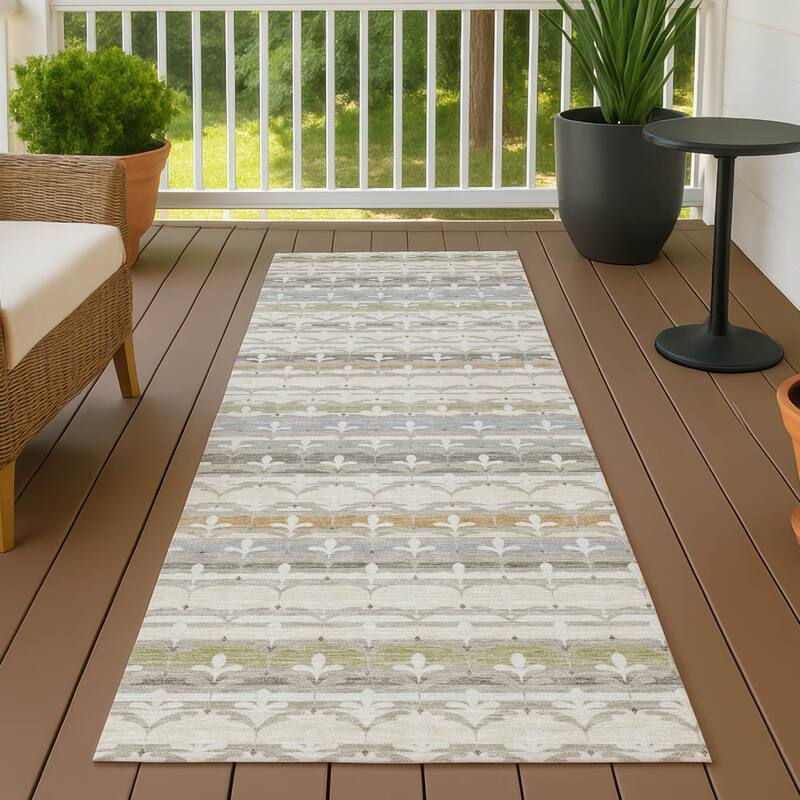 Machine Washable Indoor/ Outdoor Stripe Bramlage Chantille Rug - Ivory - 2'3" x 7'6"
