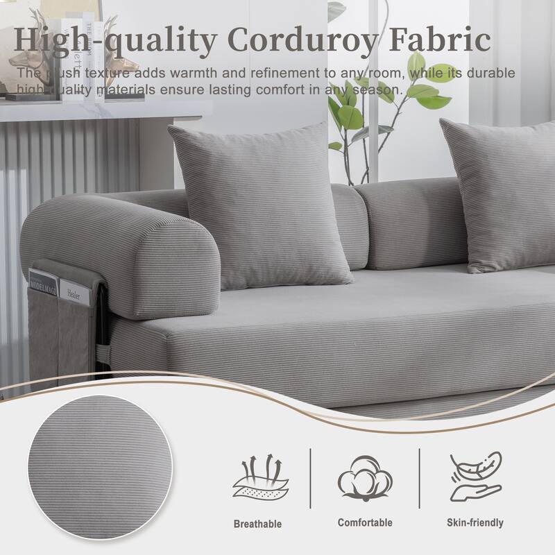 HOMEFUN Corduroy Upholstered Modern Comfort Foldable Compressible Sofa Bed with Sturdy Metal Frame