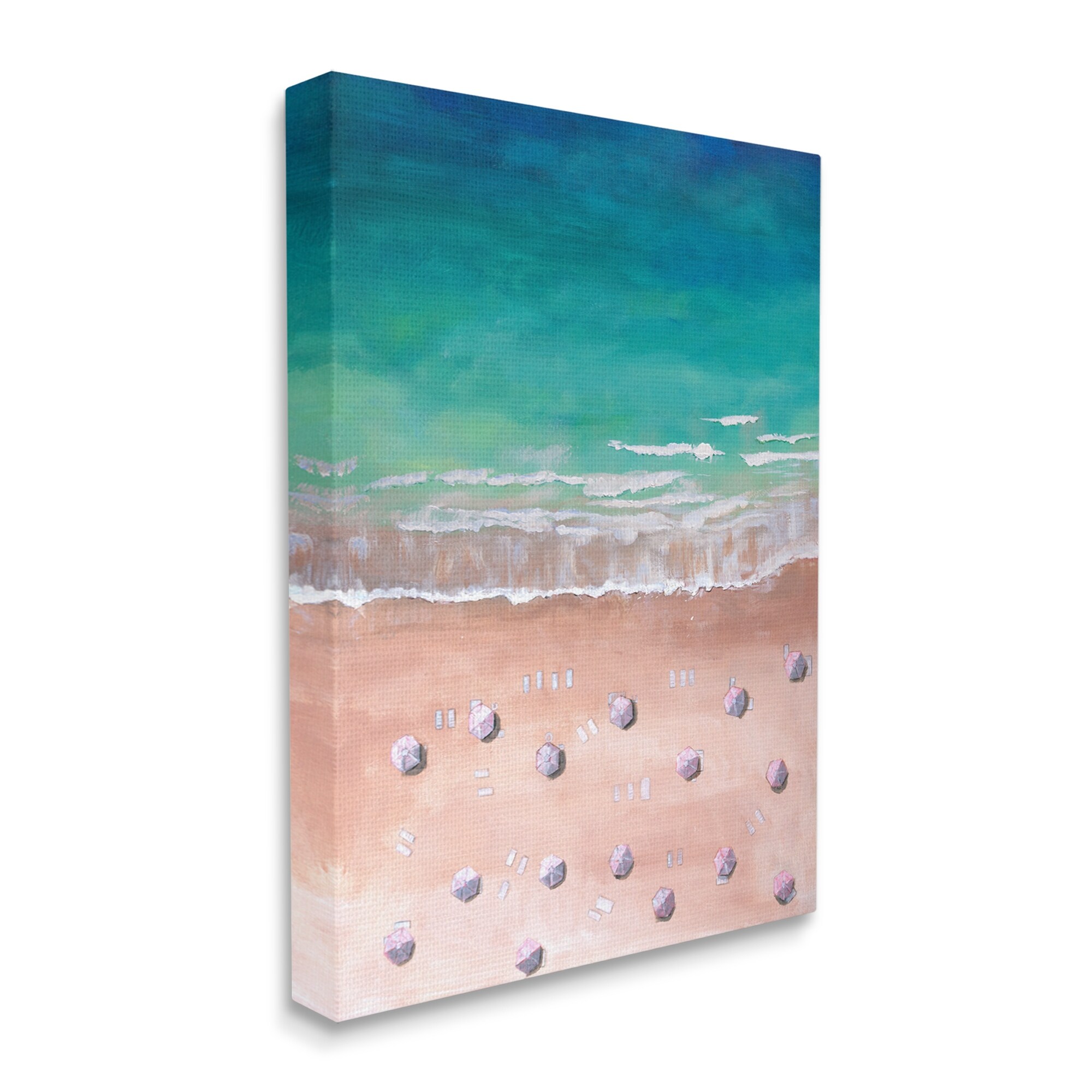 Stupell Warm Blue Tide Umbrella Beach Coastal Landscape-image