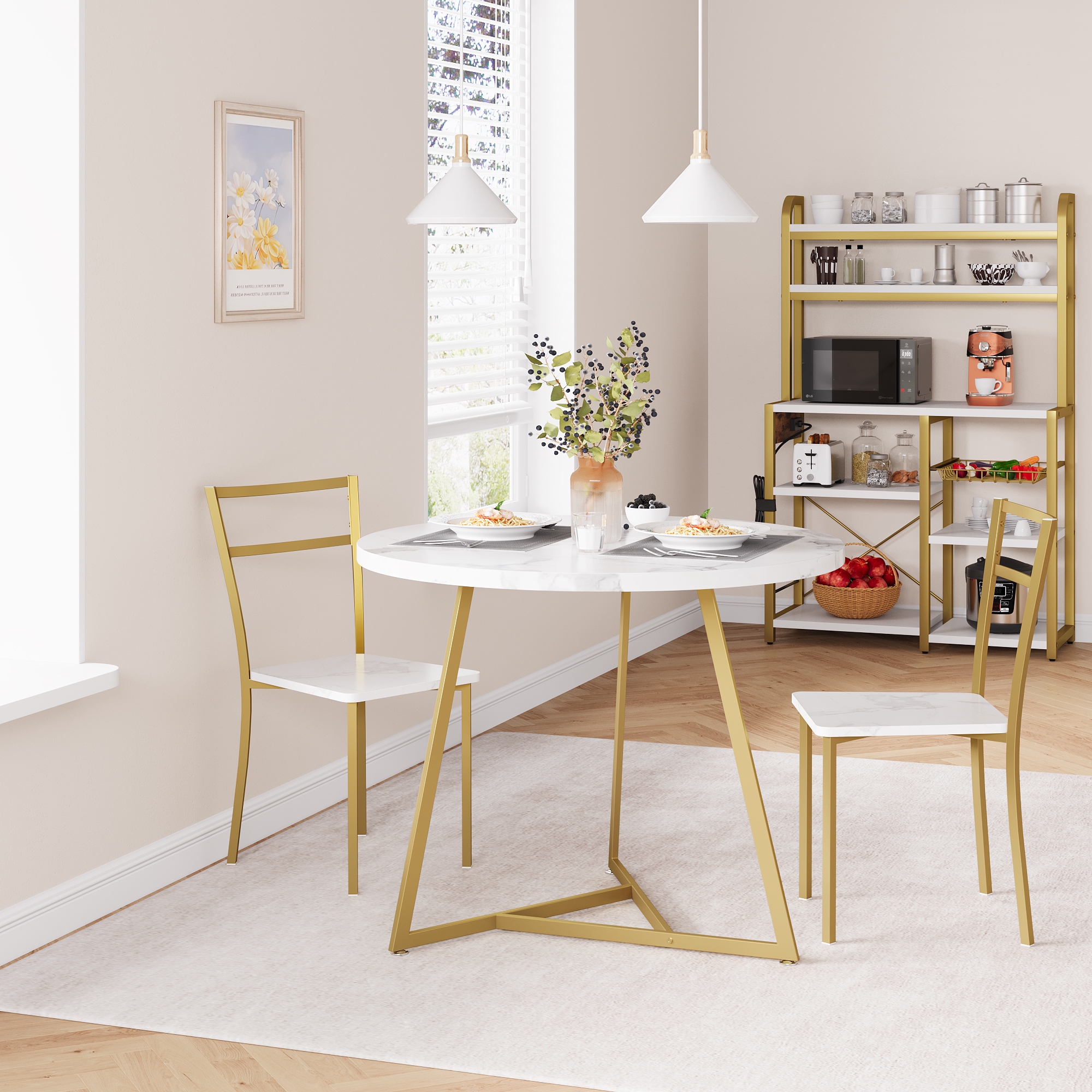 White marble pub table set top
