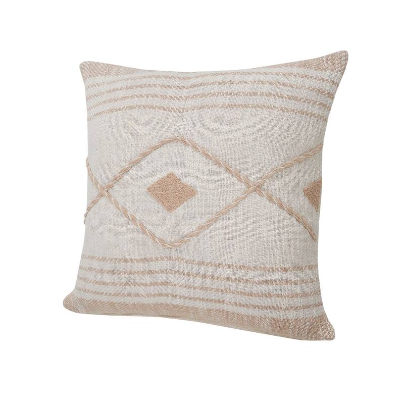 20" Tan and White Geometric Diamond Square Throw Pillow