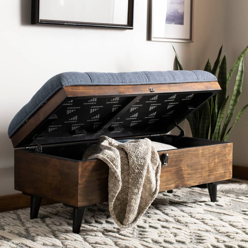 SAFAVIEH Odalis Tufted Cocktail Ottoman - Navy/Dark Oak
