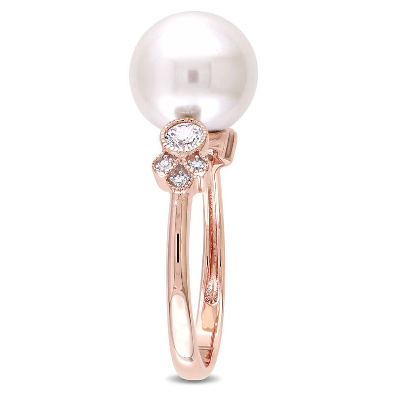 Miadora Cultured Freshwater Pearl 1/3ct TGW White Sapphire Diamond Accent Ring in 10k Rose Gold