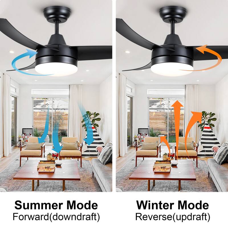 42 in. Black modern Ceiling Fan with Light and Remote Control, Reversible DC Motor - 42 Inches