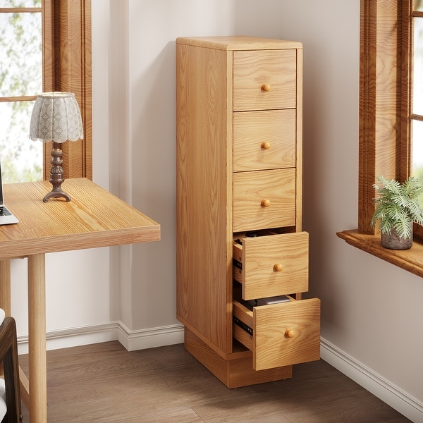 Tall Dresser with 5 Drawers Wood Slim Storage Drawer Organizer Oak On Sale Bed Bath Beyond 40420327