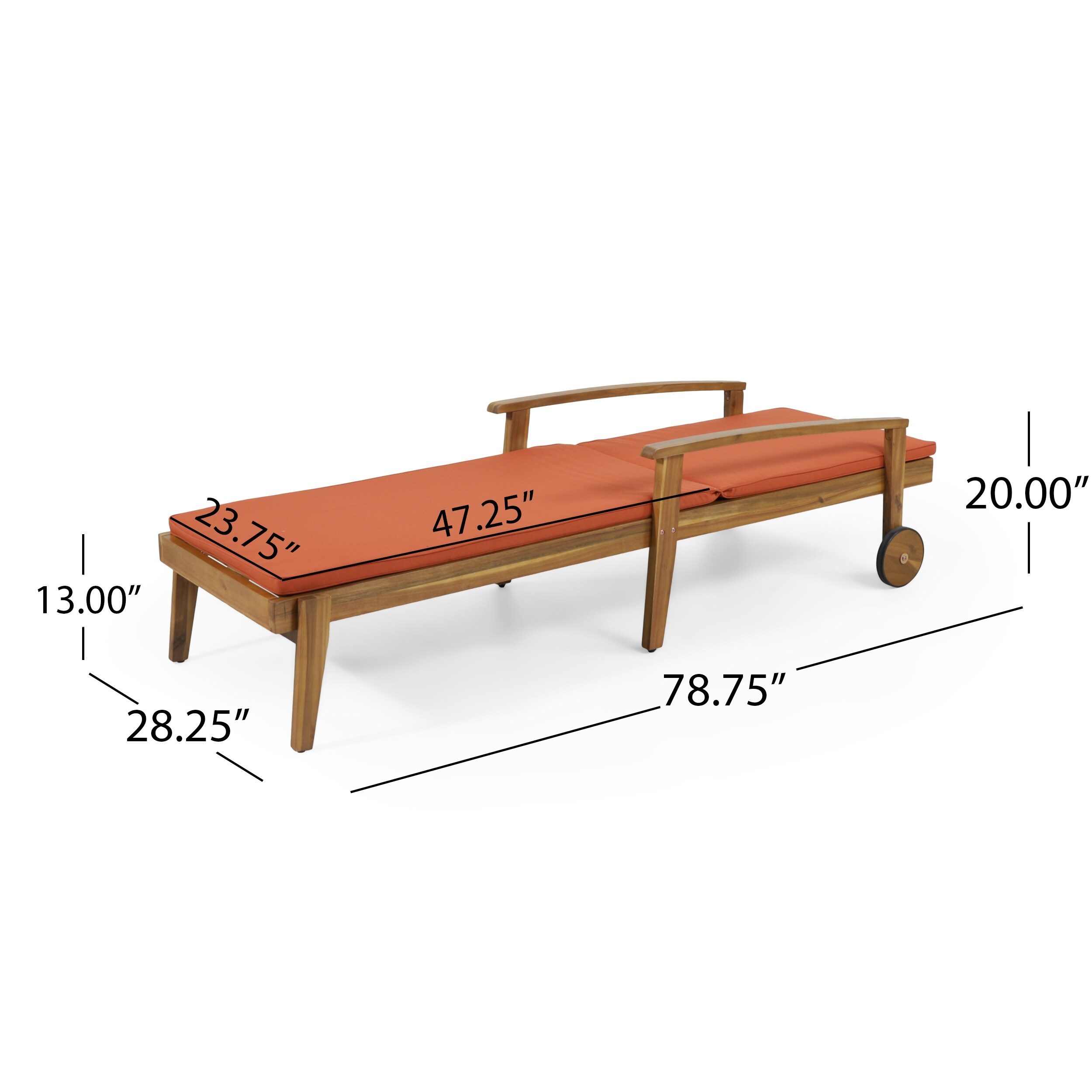 Jason Outdoor Acacia Wood Water-Resistant Chaise Lounge for Outdoor Spaces-image