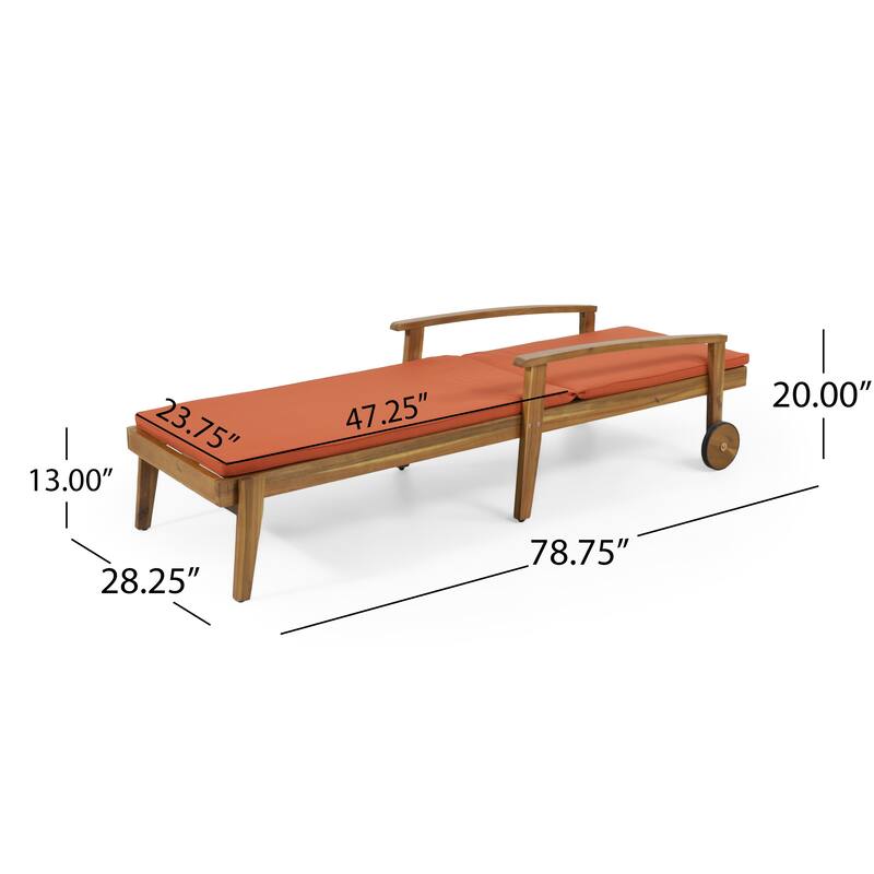 Rossetta Acacia Wood Adjustable Seating Non-porous Fabric Chaise Lounge with Thin Slat Panels