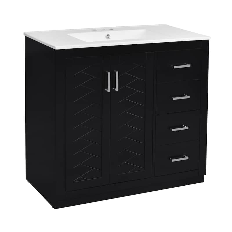 48" Bathroom Vanity with Resin Sink, Soft-Close 6 Drawers & Double Doors with 2-Tier Shelves, Solid Pine Legs, White