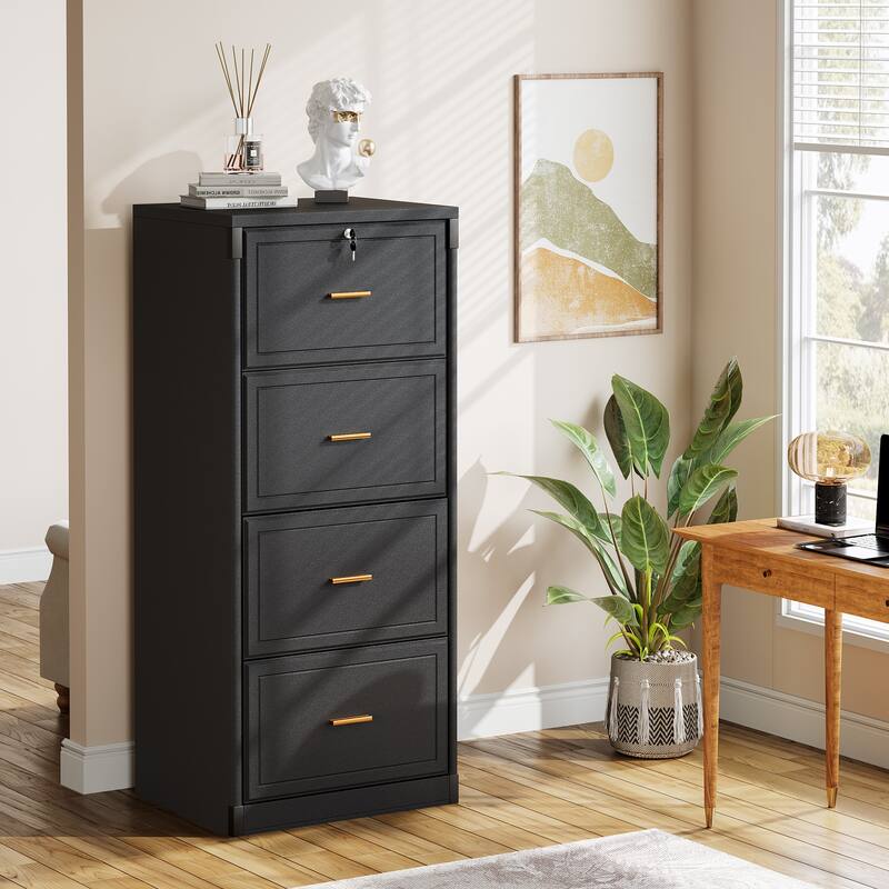 4-Drawer File Cabinet with Lock and Key, Vertical Filling Cabinet for A4/Letter/Legal Size Files