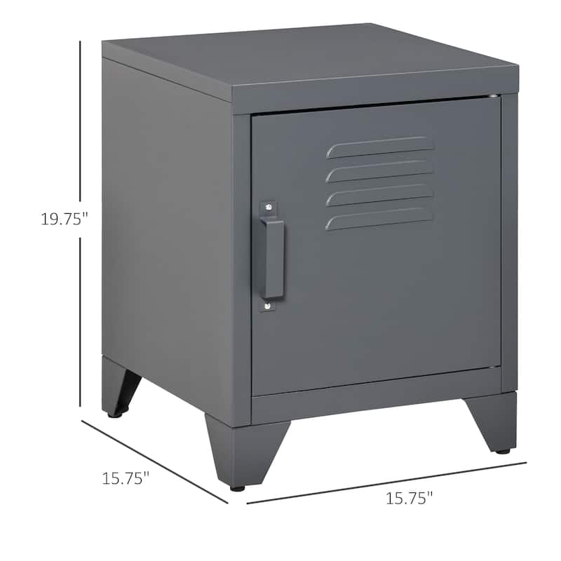 HOMCOM Industrial End Table, Living Room Side Table with Locker-Style Door and Adjustable Shelf - 15.75"x15.75"x19.75"