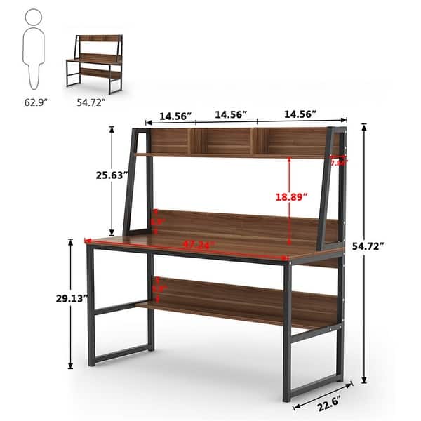 dimension image slide 1 of 7, 47" Computer Desk with Hutch and Bookshelf