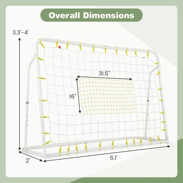dimension image slide 1 of 2, 2-in-1 Kids Soccer Rebounder and Soccer Goal with Adjustable Height-White