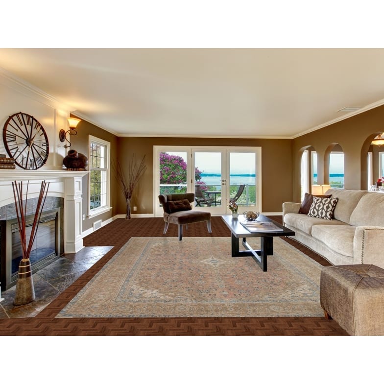 Hand Knotted Oriental 100% Wool Carpet Traditional Floral Pink Mashad Area Rug - 11' 11'' X 8' 9''