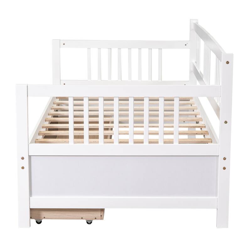 Twin Size Daybed Wood Bed with Two Drawers, White