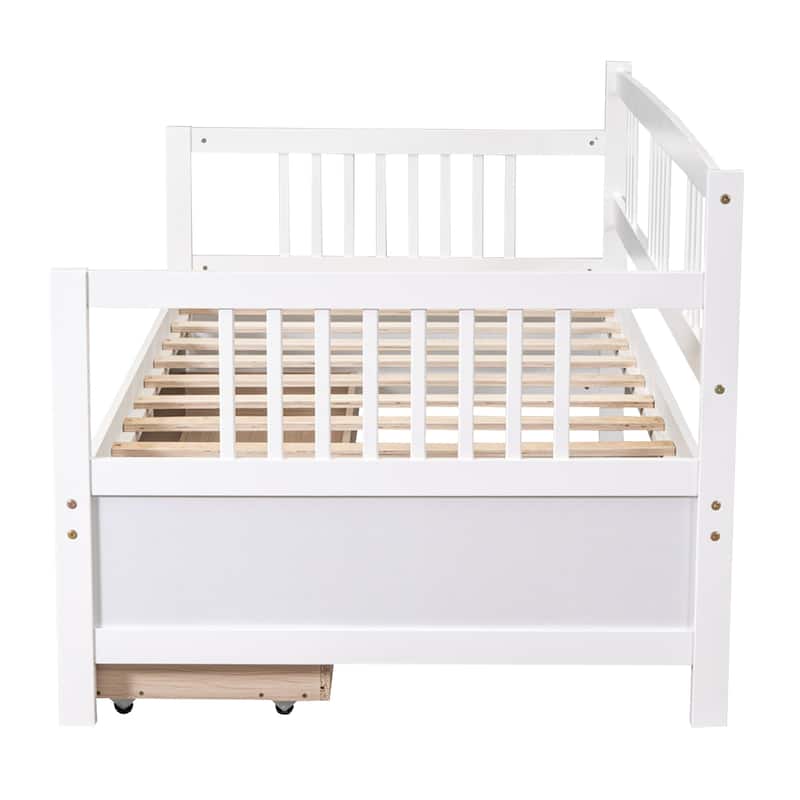 Twin Size Wood Daybed with Two Drawers, White - Space-Saving Modern Design