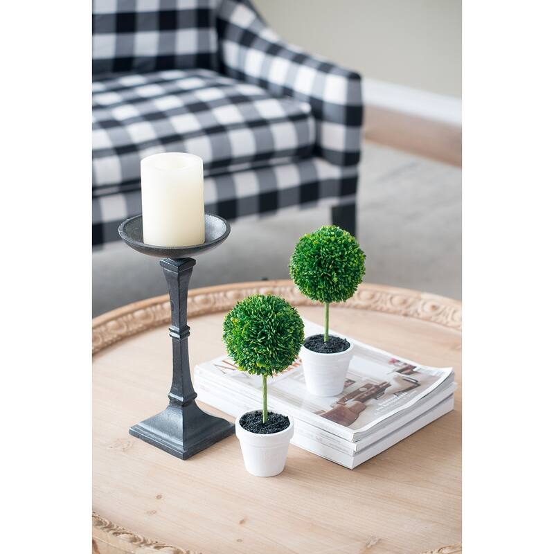 Set of 3 Mini Faux Topiary in Cream Pot 9.5 Inch Artificial Plant Decor - Green