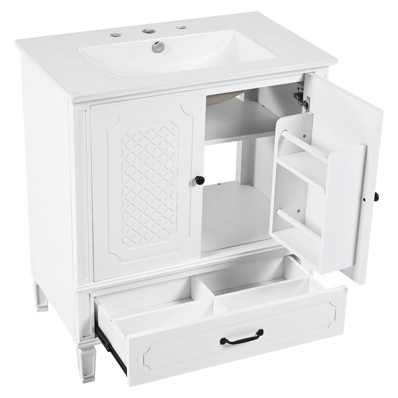Bathroom Vanity with Ceramic Sink, Bathroom Cabinet with Door Shelf and Soft-Closing Doors, Vanity Set with Adjustable Shelf