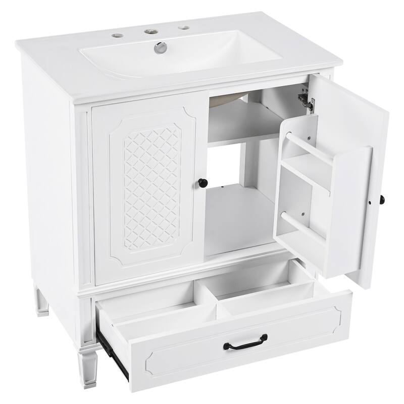 Grey 30-Inch Freestanding Vanity Cabinet with Sink, Adjustable Shelf, Storage Drawer, and Painted Finish