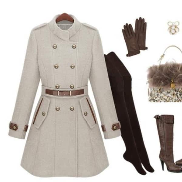 Shop Women S Woolen Coat Double Breasted Collar Cultivating Long