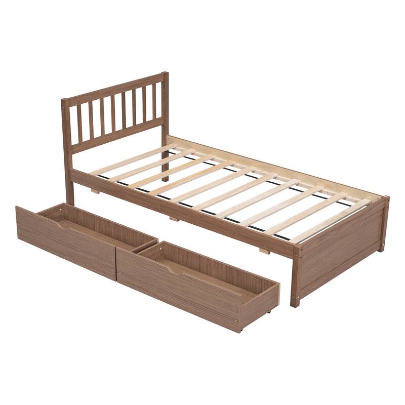 Nestfair Modern Design Wooden Twin Size Platform Bed with 2 Drawers