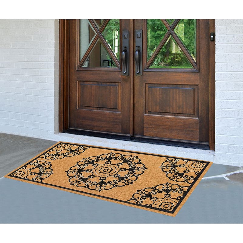 A1HC Natural Coir Flock Door Mat for Front Door, 36x72, Anti-Shed Treated Durable Double Door Entrance Doormat