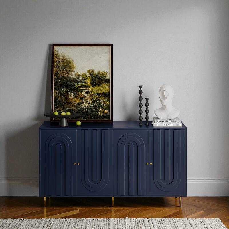 Modern 4-Door Lacquered Sideboard Buffet Cabinet with Gold Legs, Adjustable Shelves for Living Room or Dining Room