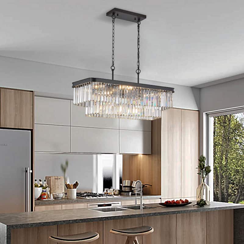 Rectangular Crystal Chandelier - Adjustable E12 Modern Industrial Light