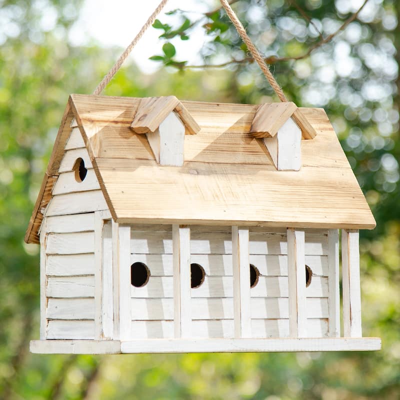 Glitzhome 14.25"L Wood Distressed Solid Wood Cottage Birdhouse