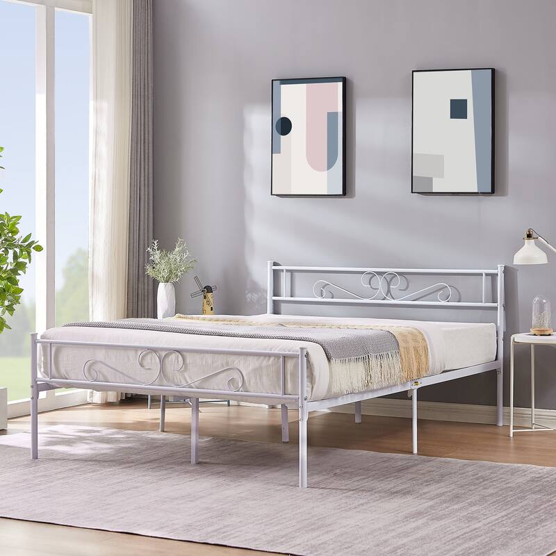 Javlergo Victorian Style Modern Metal Platform Bed Frame with Headboard and Footboard No Box Spring Needed