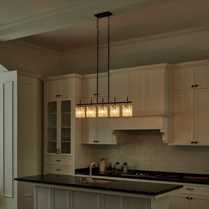 KAWOTI 5-light Linear Kitchen Island Pendant with Glam Glass Shade