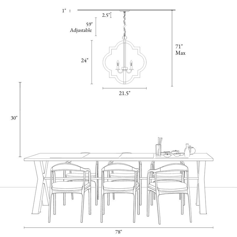 Farmhouse 4-Light Wood Lantern Chandelier Rustic Kitchen Island Light - D21.5" x H24