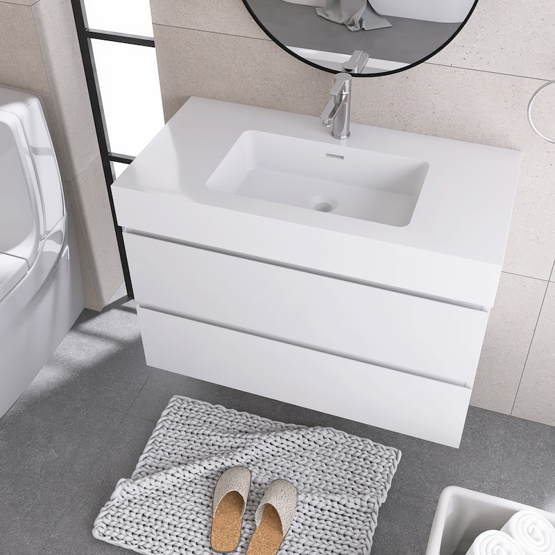 Floating Bathroom Vanity with Solid Surface Top