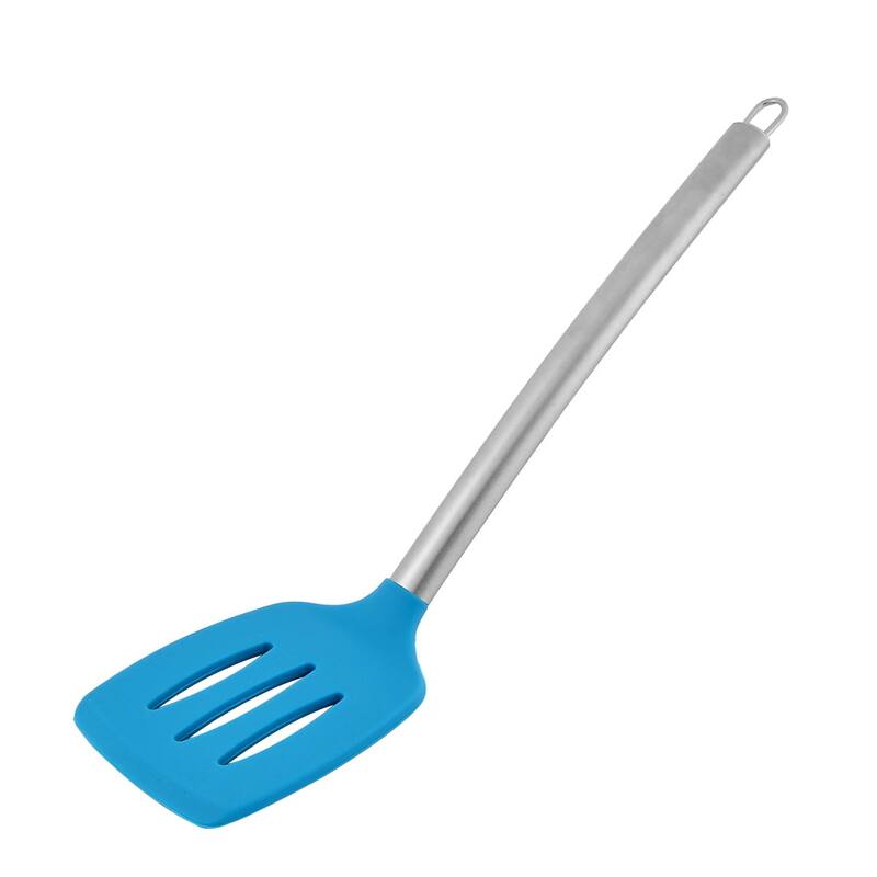 Kitchen Stainless Steel Handle Silicone Slotted Pancake Turner Spatula - 12.6" x 3.3" x 0.6"(L*W*T)