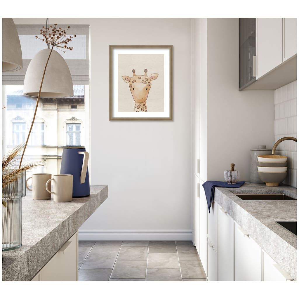 Kate and Laurel Baby Animal Giraffe Natural by The Creative Bunch Studio Framed Wall Art Print