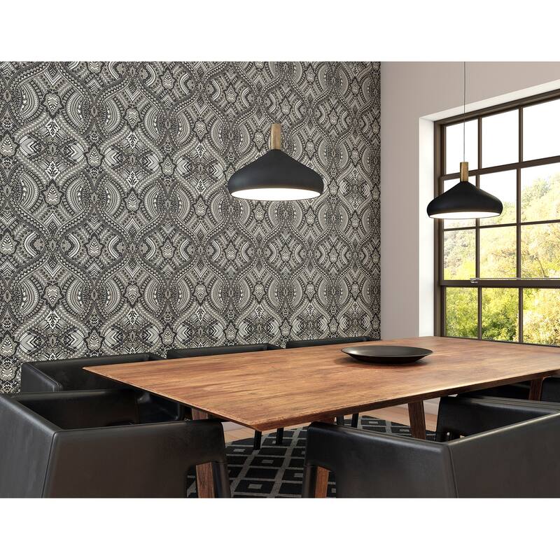 Hoopla Walls Ogee Black Peel and Stick Wallpaper - N/A