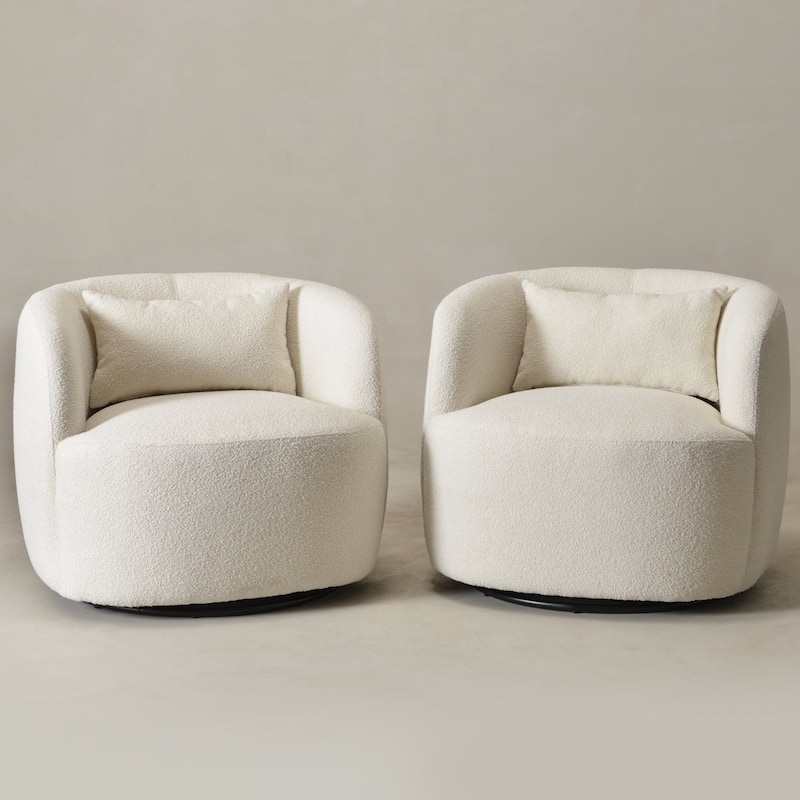 KINWELL 34" Wide Boucle Upholstered Sherpa Swivel Armchair (Set of 2)