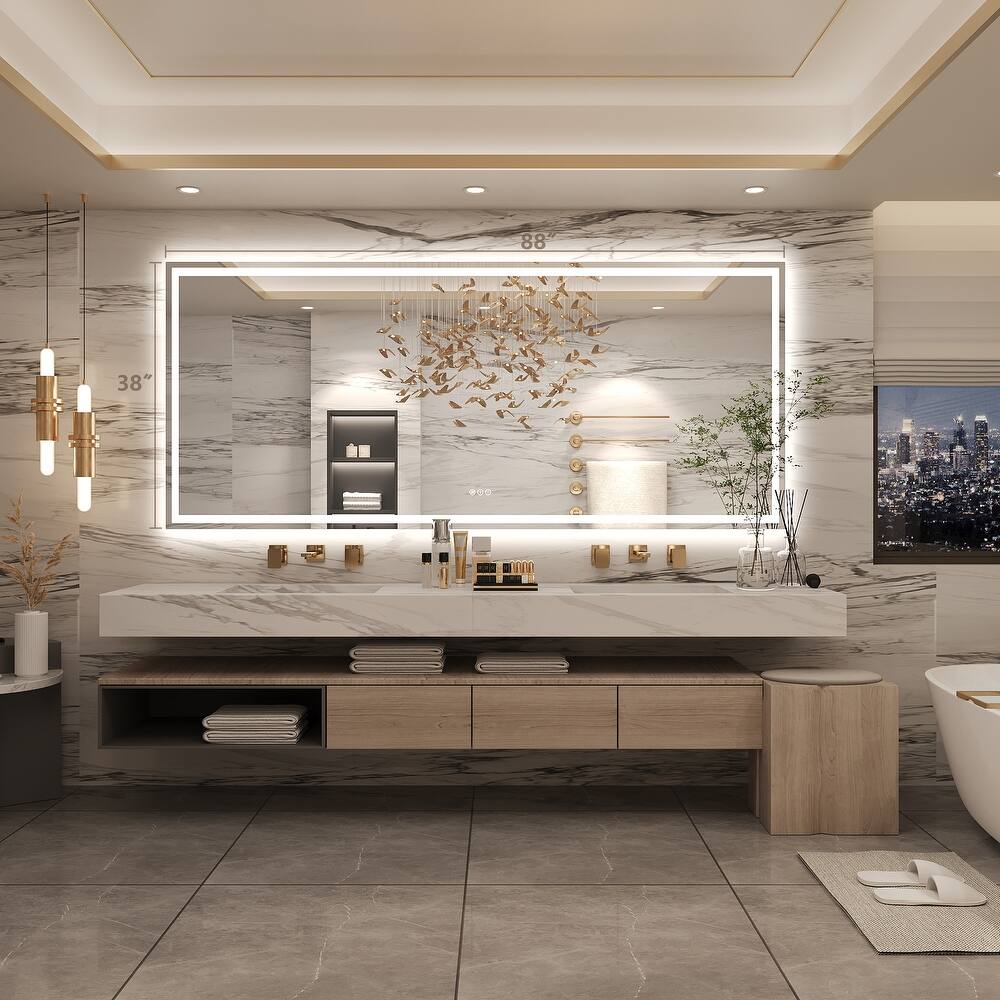 UL Certified Extra Large LED Lighted Frameless Round/Square Corner Wall Bathroom Vanity Mirror