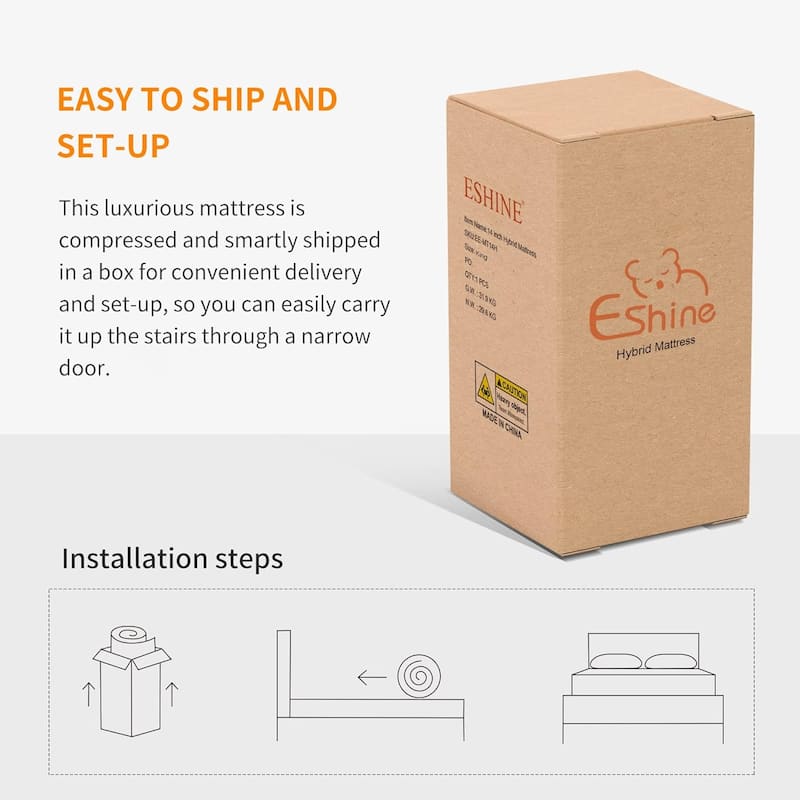 ESHINE Adjustable Bed Frame - 12 inch Hybrid Memory Foam Mattress