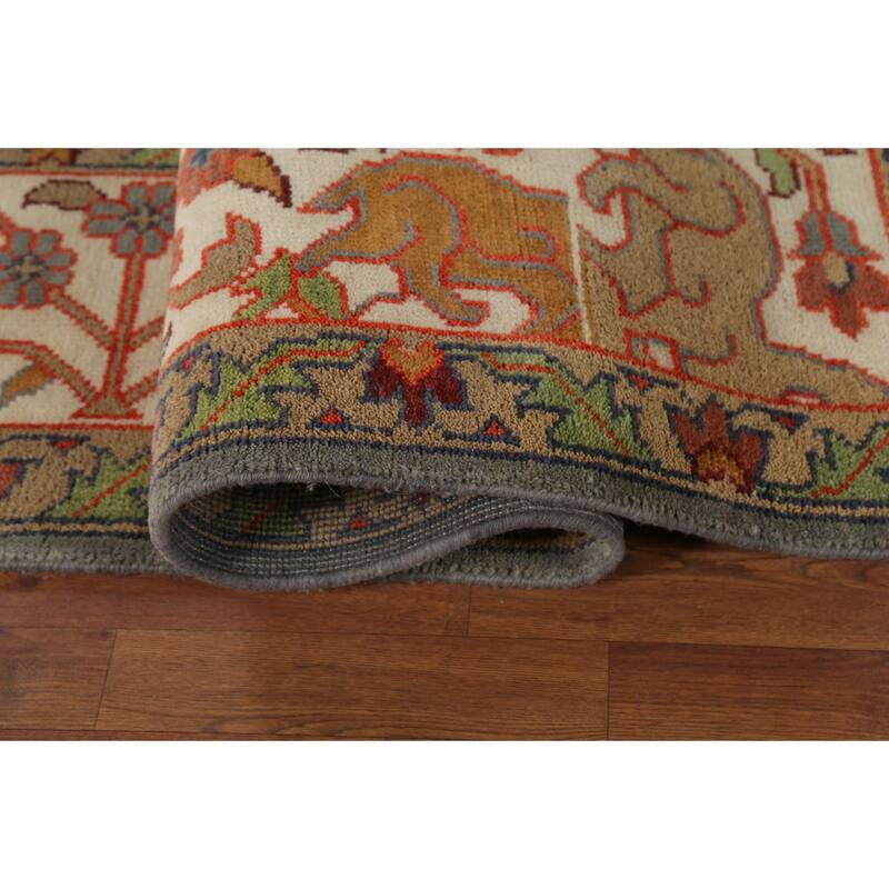 Hunting Animals Design Ziegler Indian Rug Handmade Gray Wool Carpet - 8'11"x 11'8"