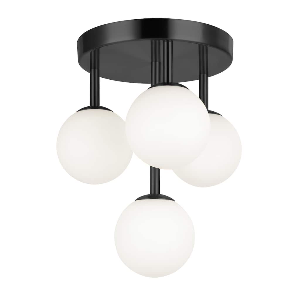 4 Light Flush Mount Ceiling Light - City Chic Matte Black Modern Design - 11.75