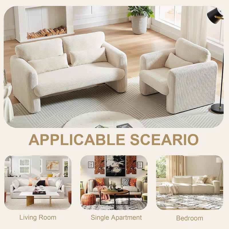 Modern Corduroy Accent Chair with Support Pillow, Set of 1